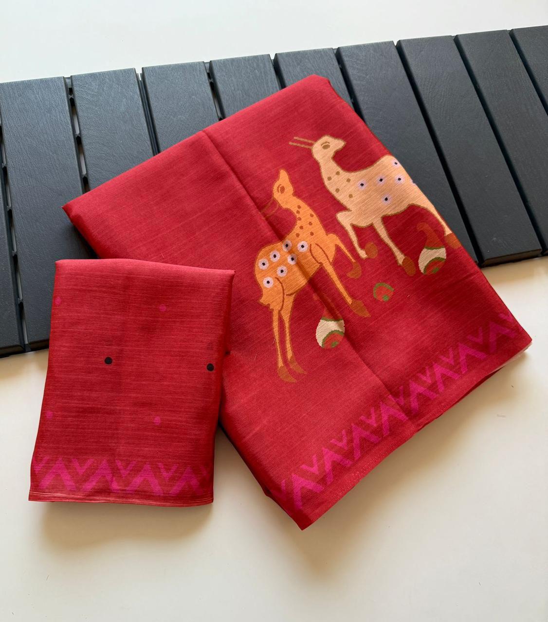 Soft Shinon Verli Digital Print Saree with Printed Blouse Cotton Saree
